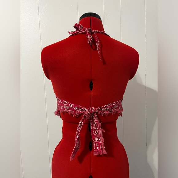 Western Halter Crop Top Bandana Print Boho Chic Upcycled - Picture 4 of 5